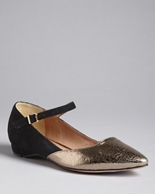 Pour La Victoire adds extra dash to these pointed toe flats with mary jane styling and contrast uppers.