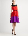 Vibrant colors add must-have appeal to this colorblock dress. Not only is it on trend this season, but it also offers a perfectly flattering silhouette.Round neckSleevelessFull skirtFront pocketsBow belt includedAbout 42 from shoulder to hem74% silk/26% cottonDry cleanImported Model shown is 5'11 (180cm) wearing US size 4. 