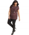 Link up your leggings with Planet Gold's plus size tunic sweater, accented by a belted waist-- it's super-cute for the season!