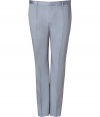 Elegant pant in fine, pale grey linen and cotton blend - Soft, lighter weight material - Modern silhouette is straight and slim cut - Crease from hip to hem flatters and lengthens the leg - Tab waist with belt loops - Side pockets and welt pockets at rear - A polished, versatile go-to in any wardrobe - Seamlessly transitions from day to evening - Pair with a jacket and cashmere pullover or button down