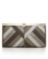 With a glazed, striped design in trendy metallic hues, this accordion frame wallet is smart inside and out.