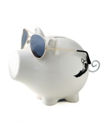 When pigs fly. The Oinks! Aviator piggy bank has earned its wings and, wearing stylin' goldtone shades, is undoubtedly the coolest place to save your pennies. A great gift from Salt&Pepper, a brand synonymous with fresh, contemporary home design.