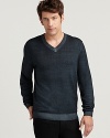 A classic v-neck updated with unique washed trim at the neck, cuffs and hem. By BOSS Black.