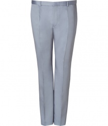 Elegant pant in fine, pale grey linen and cotton blend - Soft, lighter weight material - Modern silhouette is straight and slim cut - Crease from hip to hem flatters and lengthens the leg - Tab waist with belt loops - Side pockets and welt pockets at rear - A polished, versatile go-to in any wardrobe - Seamlessly transitions from day to evening - Pair with a jacket and cashmere pullover or button down