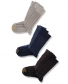 Great comfort 4 pack dress socks by Gold Toe. Contains 4 pairs in plaid, solid, dotted, and ribbed.