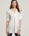 DKNY Solid Ruffle Placket Shirt