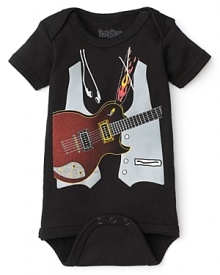 Give your little dude a rockin' welcome into the world with this cool guitar-print footie from Sara Kety.