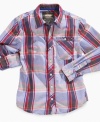 Head of the class: A back-to-school sport shirt from Epic Threads in an edgy plaid with on-trend pocket detailing.