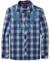 Attractive plaid shirt with unique contrast design on front by Ring of Fire.