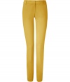 Stylish pants in fine, viscose and synthetic fiber blend - Especially comfortable, thanks to a touch of stretch - Vibrant and on-trend in bright yellow - Lower rise, slim cigarette cut crops at ankles - Tab waist, belt loops and slash pockets at sides - Crease detail flatters and elongates the leg - Versatile and ultra-chic, seamlessly transitions from work to weekend - Pair with a silk blouse, blazer and peep toe pumps, or go for a more casual look with a tunic top and flat sandals