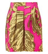 Celebrate the bold hue trend with this dazzling printed skirt from Milly - Wide waistband, pleated, concealed side zip closure, all-over print - Style with a fitted blouse, platform pumps, and a boyfriend blazer