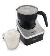 Top your tall order off with a dose of sweet frothy cream! Cappuccinos, lattes and more are instantly made even more delicious with an automatic shot of steamed or frothed milk. The easy-to-use frother has three temperature settings and is completely dishwasher safe, so you can spend your time enjoying your drink not cleaning up. 1-year warranty. Model 202.04.