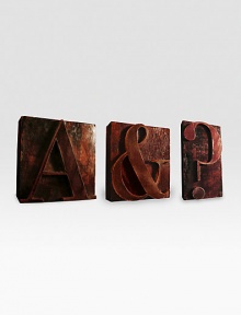 Handcarved wood block paperweights are detailed with solid brass plates on the bottoms, each etched with Assouline logo. Each: 4 X 4½ X 1¼ Made in USA