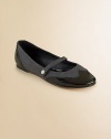 Charming Mary Janes flats are crafted in shiny patent leather with wool in a wingtip silhouette.Slip-on with top strapPatent leather and wool upperLeather liningLeather soleImported