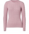 Luxe basics anchor any modern wardrobe, and Ralph Laurens pale pink pullover proves an elegant indispensable - Sumptuousl soft cashmere cable knit - Fitted, feminine cut tapers through waist - Long sleeves and classic crew neck - Ribbed trim at cuffs and hem - Versatile and polished, seamlessly goes from work to weekend - Pair with everything from pencil skirts and suit trousers to skinny denim and leather pants