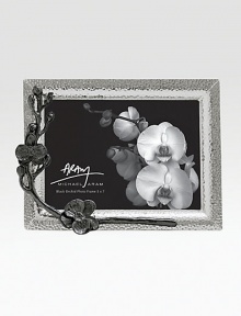 Inspired by the intricacies of natural forms, this graceful frame is richly detailed in cast metal with blackened floral accents. From the Black Orchid CollectionNickel-plate and blackened nickel-plateImportedDIMENSION INFORMATION4 X 6 (6 X 8 overall)5 X 7 (7 X 8 overall)8 X 10 (10 X 12 overall)