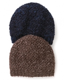 A textured knit hat with a little bit of shimmer for sparkling style.