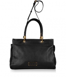 Finish ladylike looks on a sophisticated note with Marc by Marc Jacobs textured leather convertible tote - Double top handles, removable belted shoulder strap, top zip, gold-toned hardware, logo plaque, inside zippered back wall pocket, 2 front wall slot pockets - Team with knit jackets, skinnies, and flats