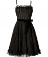 The ultimate party frock teaming with feminine frills, Valentino R.E.D.s ruffle trimmed dress is perfect for your most festive affairs - Straight neckline with ruffled trim, adjustable spaghetti straps, velvet self-tie sash, belt loops, hidden side zip, ruffled trim around the hemline - Fitted bodice, full flared skirt - Wear with statement heels and a shimmering metallic box clutch