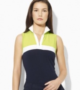 Bold color-blocking accentuates the sleek construction of this Lauren by Ralph Lauren athletic essential, crafted in a sleeveless silhouette in stretch cotton jersey.