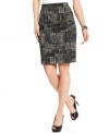 A sleek bandage skirt from Alfani gives your look graphic pop with its allover crosshatch pattern. Wear it to work and then dress it up with accessories for a night out.