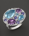 Dazzling faceted blue topaz and amethyst in a sterling silver statement ring from Anzie.