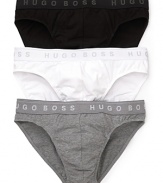 BOSS Black brings you a three-pack of essential cotton briefs, complete with a logo waistband.