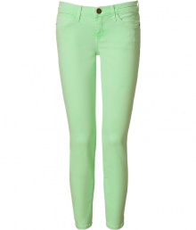 Stylish jeans in fine, bright green cotton stretch blend - The seasons must-have from cult American denim label Current Elliott - On-trend, 7/8 cut crops at ankles - Low rise, ultra-fitted silhouette flatters every curve - Traditional five-pocket style with belt loops, zip fly and button closure - Sexy and chic, easily dressed up or down - Pair with a tank, blazer and wedges, or go for a more casual look with a tunic top or boyfriend cardigan and flat sandals