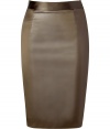 Bring sultry style to your cocktail-ready look with this figure-enhancing satin skirt from Moschino C&C - Wide waistband, classic pencil silhouette, back slit, concealed back zip closure - Wear with a silk blouse, a slim trench, and statement heels