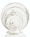 An instant classic from kate spade new york, the Gardner Street Platinum place setting is the definition of contemporary elegance. Stems of platinum foliage flourish on fine white bone china, creating a stylized two-tone floral motif to freshen up your formal table.