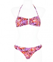 Take the seasons graphic trend to the beach with Matthew Williamson Escapes printed bandeau bikini, an eye-catching choice characteristic to the brands ultra chic aesthetic - Bandeau top with self-tie halter, back clasp, metal hardware detail at the center - Bikini bottoms with twisted sides - Team with bright sandals and oversized beach totes