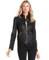 This statement-making leather jacket from MICHAEL Michael Kors features quilted leather and chic knit insets at the sleeves for a soft, flattering fit.