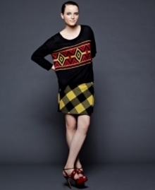 A bright buffalo plaid makes a fashion-forward fall statement on this Kensie skirt -- mix it with contrasting prints!