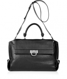 Luxurious bag in fine black leather - Extremely high quality finish - you can see and appreciate - Stylish, roomy shopper shape with flap, short carry handle and long shoulder strap - Classy twist lock - Brilliant upgrade for simple business and daytime looks