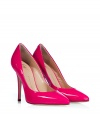 Finish your look with a shock of color in Giuseppe Zanottis neon fuchsia patent leather pumps - Pointed toe - Stiletto heel - Wear as a statement with chic neutrals, or as a color-compliment to just as bright dresses