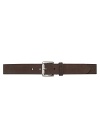 Suede belt with antique nickel textured roller buckle. Made in England.