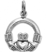 A touch of Celtic inspiration. This symbolic Claddagh charm is crafted in polished 14k white gold with a pretty cut-out design. Chain not included. Approximate length: 4/5 inch. Approximate width: 1/2 inch.