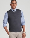 A tried-and-true sweater vest in pure merino wool dignifies your presentation at every venue.