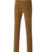 Stylish pants made ​.​.of fine, golden brown cotton - Casual corduroy look - Slim, straight cut - Luxurious and casual at the same time - Two pockets - High quality and wonderfully comfortable - A favorite pair of pants you will wear for a lifetime - Pair with a cashmere pullover, shirt or cardigan