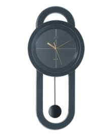 A modern take on the classic pendulum clock, this graceful timepiece from Opal Clocks combines clean lines in a sophisticated palette of black, gray and gold.