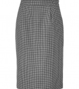 Inject classic style into your workweek look with this chic houndstooth skirt from Jil Sander - Classic pencil silhouette, wide waistband, all-over micro houndstooth print, concealed side zip closure - Wear with a button down blouse, a cashmere cardigan, and classic pumps