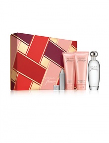 Fill her world with pleasures big and small. Estee Lauder pleasures is sheer, fresh and floral. Limited-time collection includes four favorites, all in an exclusive gift box. Includes Eau de Parfum Spray 3.4 oz. and Atomizer 0.17 oz., Body Lotion 3.4 oz., and Bath and Shower Gel 3.4 oz. 