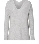 Inject an effortless-cool edge into your contemporary knitwear collection with Vinces heather grey double V-neck pullover - V-neckline in front and back, long slim dolman sleeves, relaxed modern fit - Pair with edgy separates and chunky statement jewelry