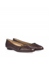 A classic with an edgethese embossed ballet flats from Salvatore Ferragamo add of-the-moment cool to your elegant look - Cap toe with cut out and buckle, pebble embossed leather - Pair with a swing skirt and a fitted blouse or with walking shorts and a tee