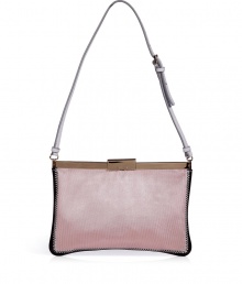 A streamlined take on early 60s style, this elegant hinged frame bag from Jil Sander is a cocktail-ready essential - Edgy fold out opening with logo engraved metallic clasp, adjustable leather shoulder strap, rectangular shape, contrasting leather side panels - Style with a slinky cocktail sheath and platform pumps