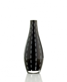 A sophisticated vase (shown center) that lends an edge to any room. Features jet-black crystal with wide white-etched marquise cuts.