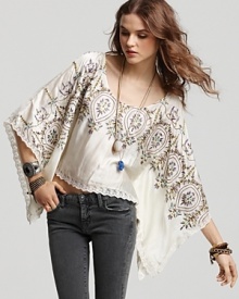 Free People Top - Embroidered Follow the Sun