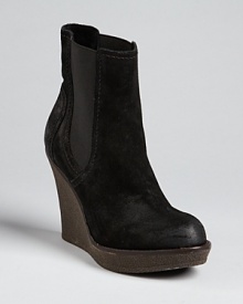 Burnished suede gives these work-to-weekend Splendid wedge booties just the right level of fashion attitude.