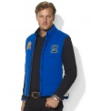 Support your country of choice in a quilted fleece vest with polished leather-trimmed details, a signature Ralph Lauren crest at the front and the country name and flag patch at the back.