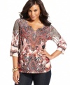 Revamp your casual look with Style&co.'s plus size henley top, flaunting an embellished print-- it's an Everyday Value!